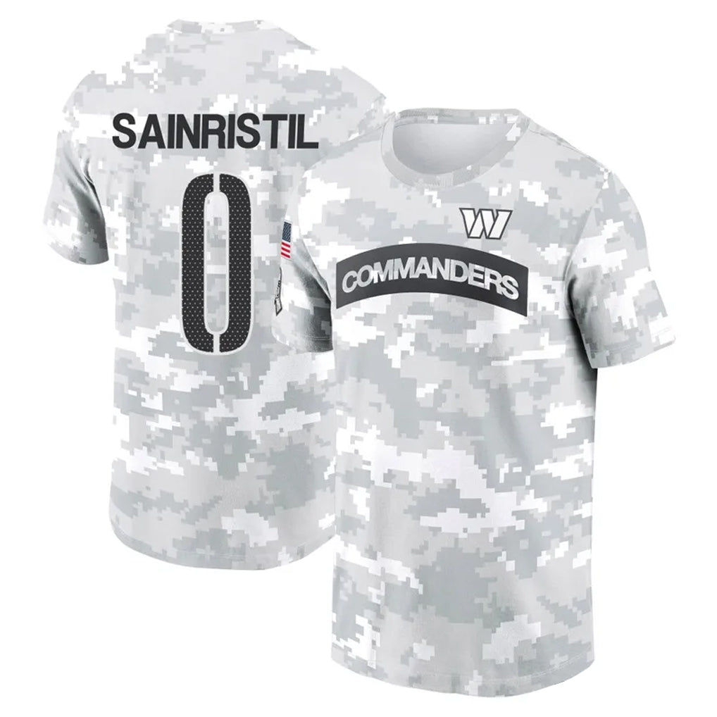 Jamed W.Commanders #0 Mike Sainristil Player Salute to Service Hoodies T-Shirts Stitched Jerseys