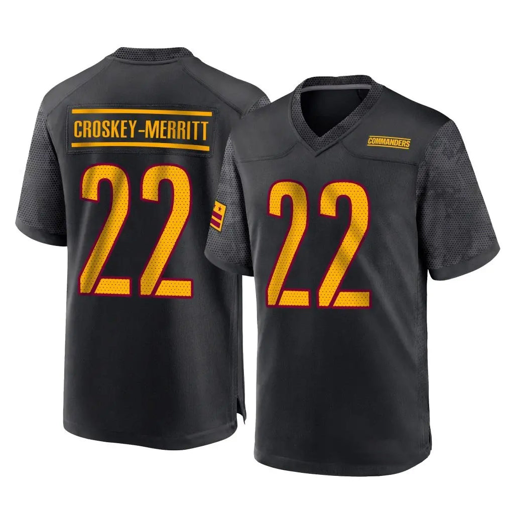 Jamed W.Commanders #22 Jacory Croskey-Merritt Player Black Home Game Stitched Jerseys