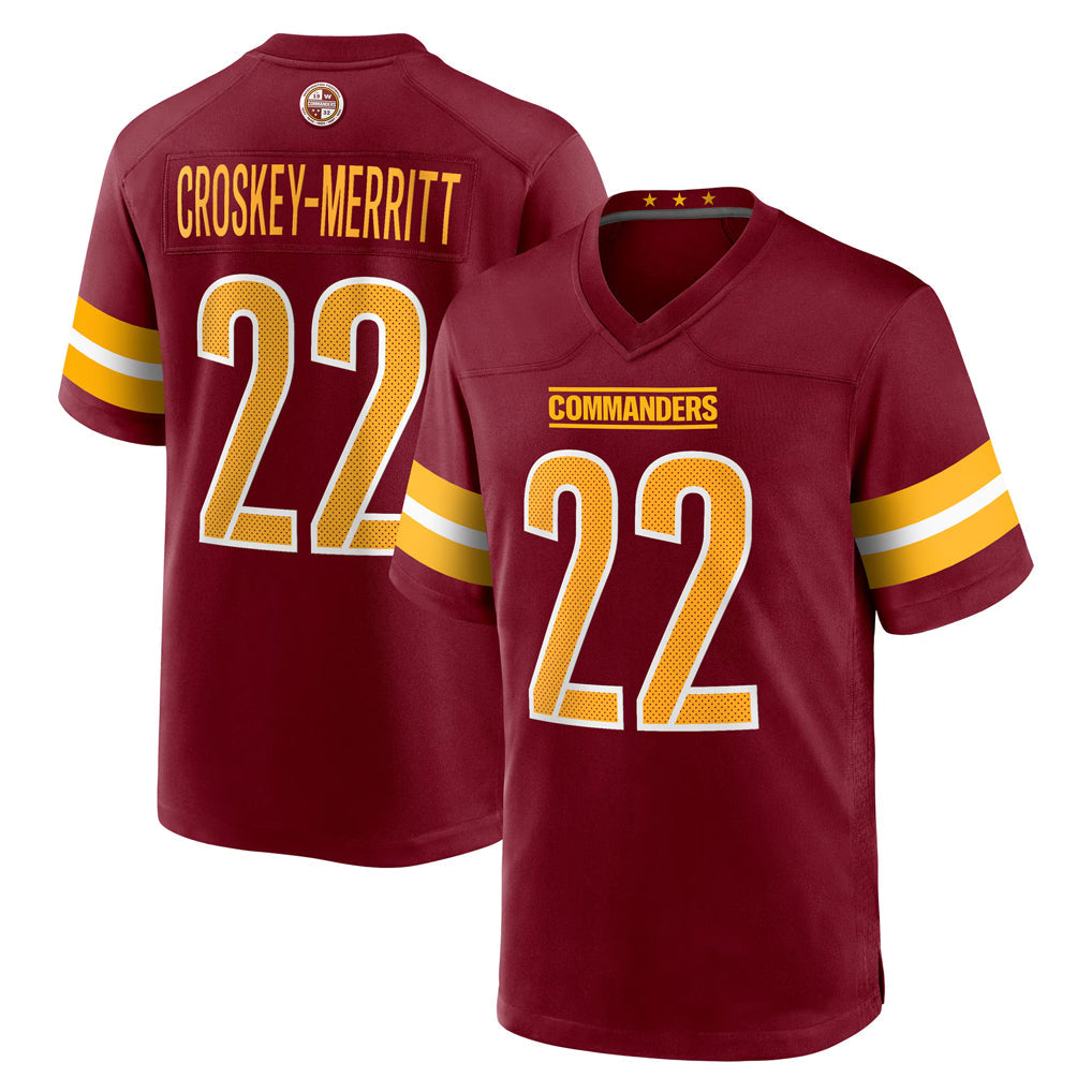 Jamed W.Commanders #22 Jacory Croskey-Merritt Player Burgundy Home Game Stitched Jerseys