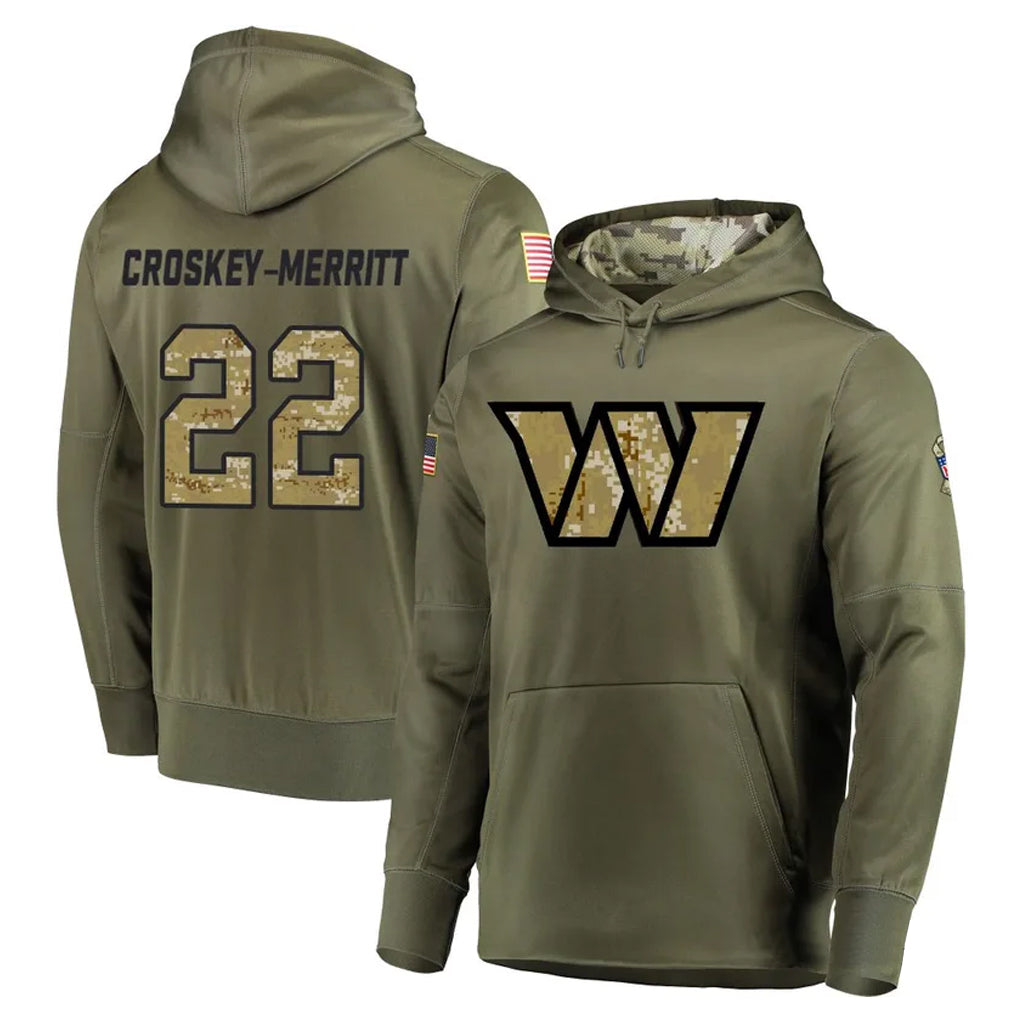 Jamed W.Commanders #22 Jacory Croskey-Merritt Player Olive Salute to Service Limited Hoodies Stitched Jerseys