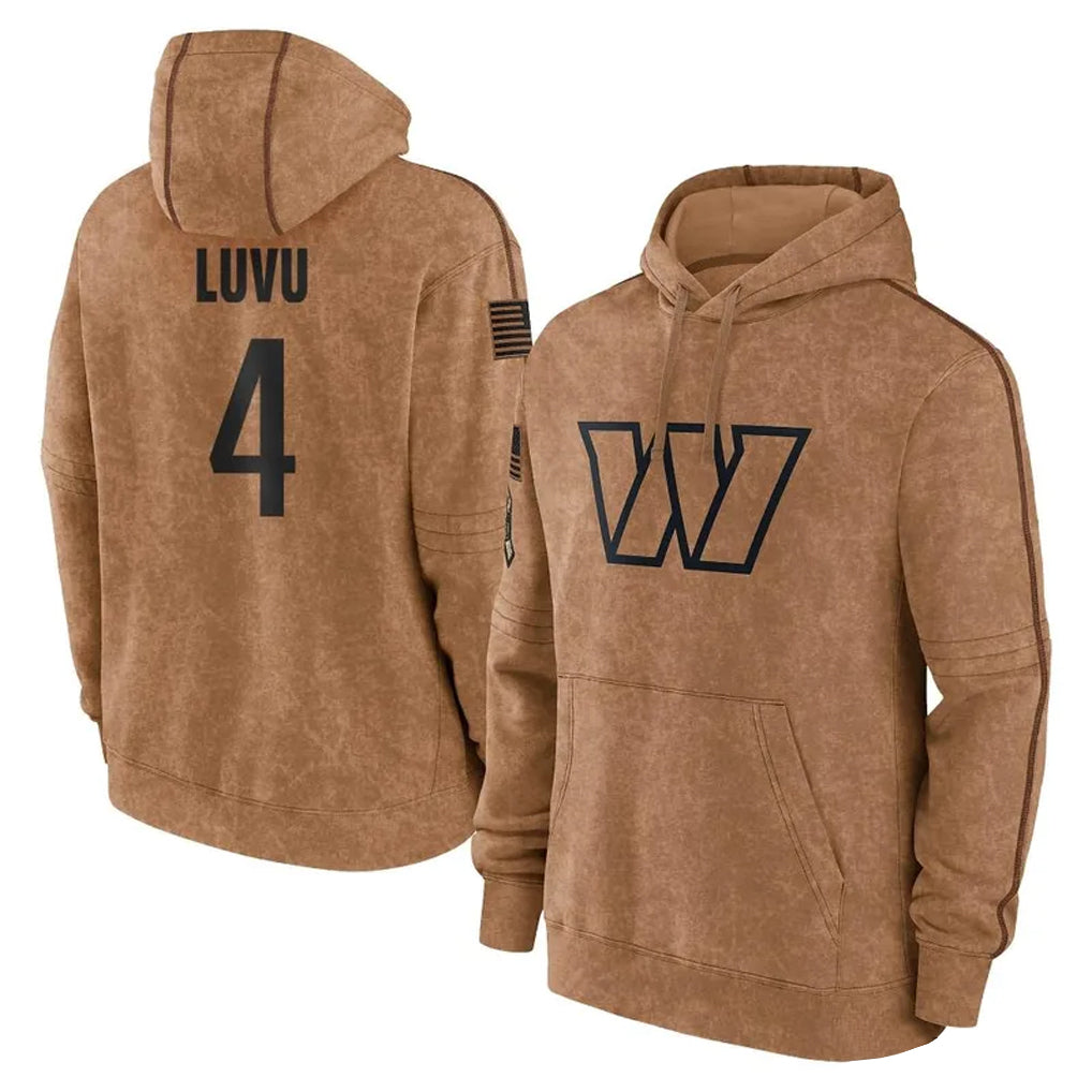 Jamed W.Commanders #4 Frankie Luvu Player Brown Salute to Service Hoodies Stitched Jerseys