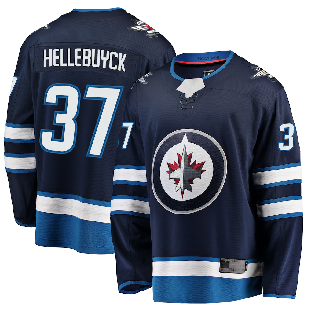 Jamed W.Jets #37 Connor Hellebuyck Navy Breakaway Replica Jerseys