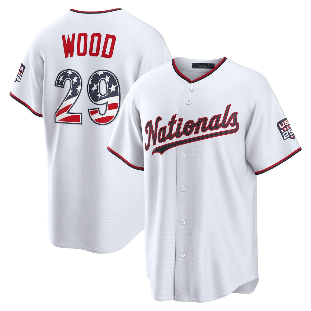 Jamed W.Nationals #29 James Wood White USA 250 Fourth of July Home Stadium Jersey