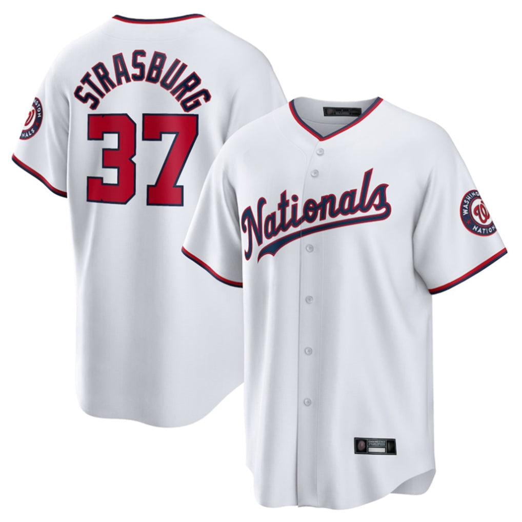 Jamed W.Nationals #37 Stephen Strasburg Player White Home Game Stitched Jerseys