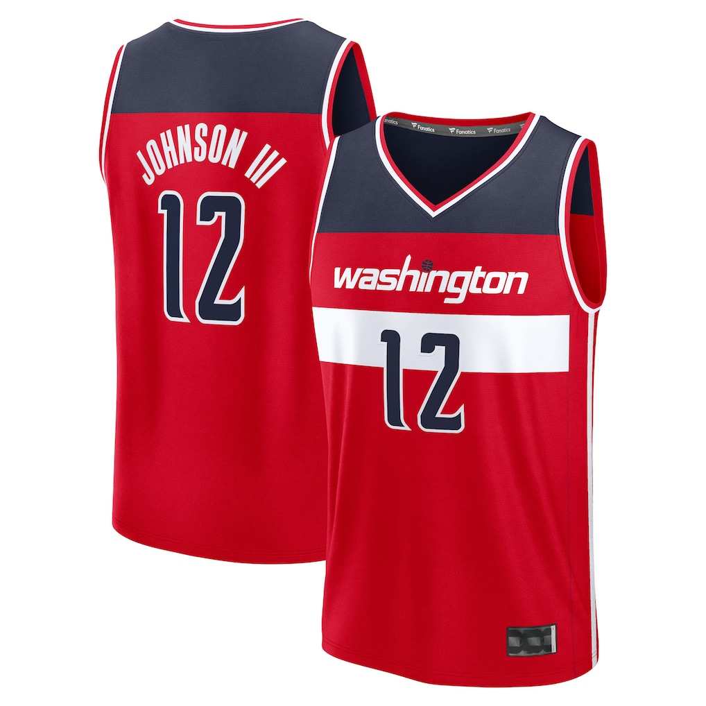 Jamed W.Wizards #12 Tre Johnson III Red 2025  Draft First Round Pick Fast Break Replica Jerseys - Icon Edition