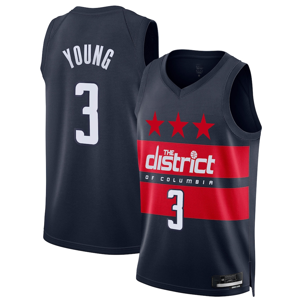 Jamed W.Wizards #3 Trae Young Navy Swingman Jerseys - Statement Edition