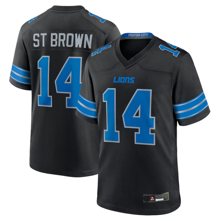 Jamed D.Lions #14 Amon-Ra St. Brown Player Black Game Stitched Jerseys